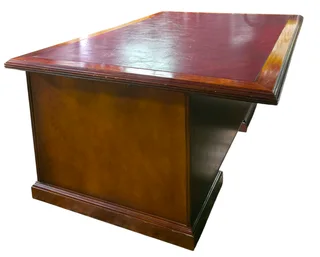 Executive Pedestal Desk with Red Leather Inlay