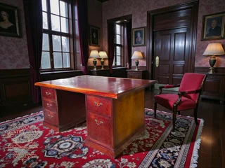 Executive Pedestal Desk with Red Leather Inlay