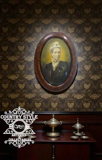Antique Victorian Oval Portrait with Convex Glass