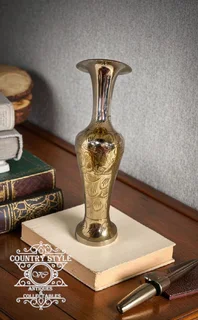 Engraved Brass Trumpet Vase