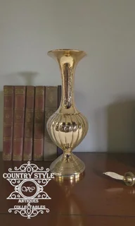 Vintage Polished Brass Ribbed Bud Vase