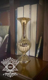 Vintage Polished Brass Ribbed Bud Vase