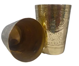 Vintage Hand-Engraved Brass Lassi Tumblers