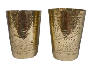 Vintage Hand-Engraved Brass Lassi Tumblers