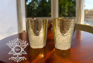 Vintage Hand-Engraved Brass Lassi Tumblers