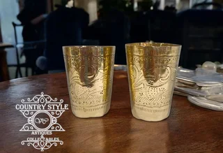 Vintage Hand-Engraved Brass Lassi Tumblers