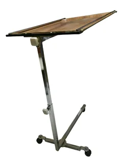 Mid-Century Chrome and Wood Adjustable Overbed Table