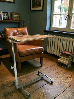 Mid-Century Chrome and Wood Adjustable Overbed Table