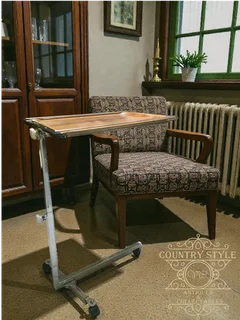 Mid-Century Chrome and Wood Adjustable Overbed Table