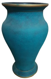 Teal/Blue Ceramic Vase with Gold Trim