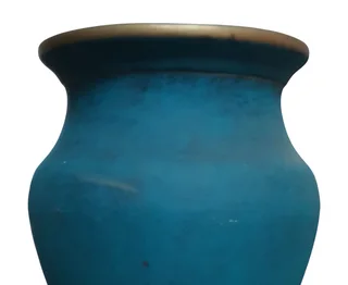 Teal/Blue Ceramic Vase with Gold Trim
