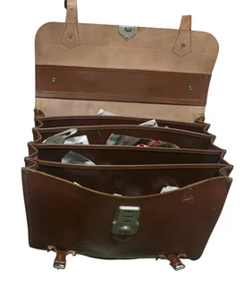 Vintage Brown Leather Accordion Briefcase