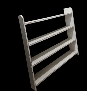 Distressed White Country-Style Four-Tier Shelf / Bookcase
