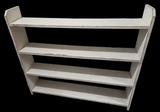 Distressed White Country-Style Four-Tier Shelf / Bookcase