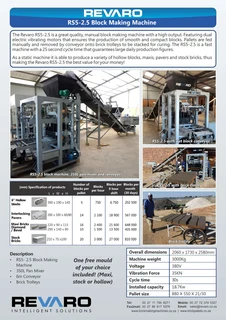 Revaro RS5-1 and RS5-2 static brick making machines Profitable and affordable