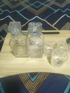 Cut crystal whisky set + 3 glasses