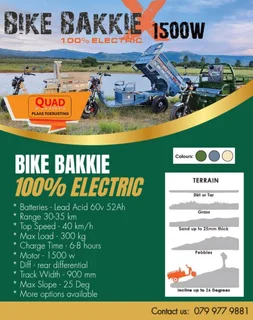 Bike Bakkie Electric / Vierwiel Motorfiets Bakkie Elektries / Plaaswerk / Sekuriteit