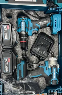 2-Piece Brushless Drill & Impact Wrench Set (520Nm) – Makita-Style Stack-On Carry Case
