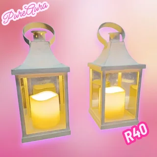 Artificial White Candle x2 &amp; Grey Clock