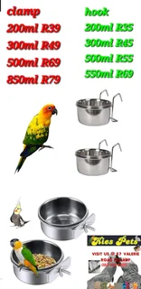 Stainless steel feeding bowls for birds and small pets