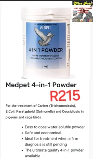 Medpet 4 in q aqueous solube powder for pigeons and caged birds