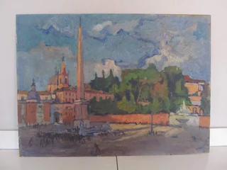 Oil on Board Painting - Italian Artist Angelo Savelli - Piazza Navona 1940&#39;s