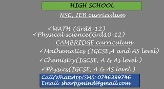 Tuition, Modules: math (grd8-12) and Tertiary levels (first and Second Year)