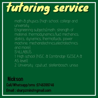 Tuition, Modules: math (grd8-12) and Tertiary levels (first and Second Year)