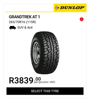 Dunlop Grandtrek AT1 – 265/70R16 (115R LT) – Set of 4 Tyres 
