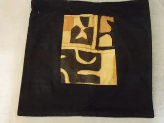 Set of Two Cushion slips. Ethnic design. Raffia on linen