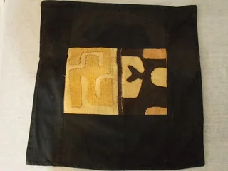 Set of Two Cushion slips. Ethnic design. Raffia on linen