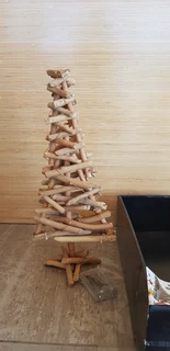 Natural Wood Xmas Tree in Oak with Fairy Lights (&amp; added decor)- Sustainable, Ecological - NEW