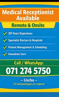 White Lady-afrikaans/english Admin/receptionist - 2oyears Experience Available Immediately For Wor