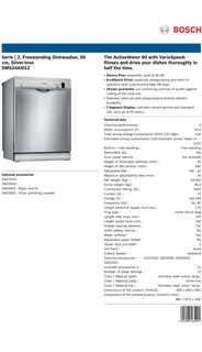 Bosch SMS24AI01Z 12 Place Settings Free Standing Dishwasher