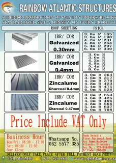 Zincalume Charcoal 0.47mm IBR Roof Sheet 0.5m - 6.5m size ( R99 P/M )