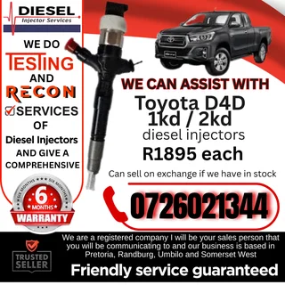 Toyota D4D 1KD / 2KD diesel injectors for sale