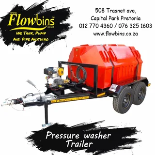 NEW 500 to 2500Lt 186 Bar mobile high pressure washer trailers from R33890.00 Excluding VAT