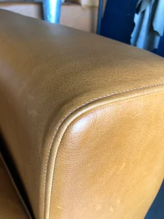 Immaculate 2pc CHOBE STYLE genuine leather lounge suite. (2.2m THREE SEATER plus 1.8m TWO SEATER)