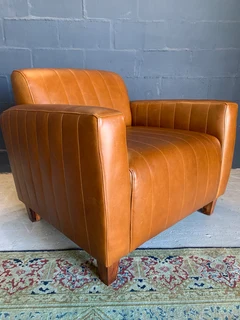 Brand New Genuine Leather Channel Stitch Designer Armchair, Brand New (crackle Thorn Tan Brown)