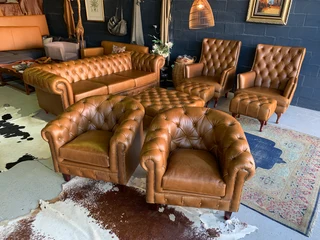 Brand New 8 Piece Genuine Leather Chesterfield Lounge Suite. (a Traditional British Classic Design)