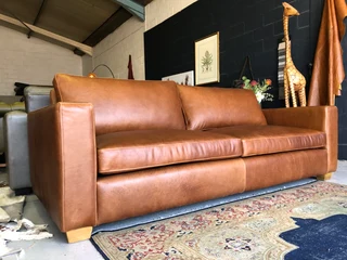 Brand New 2.2m Full Grain Gameskin Genuine Leather Modern Streamline Design Three Seater Sofa.