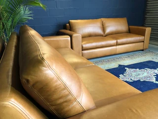 (ON PROMOTION) Brand new 2pc genuine leather CHOBE lounge suite. (2 x 2.2m LARGE THREE SEATER SOFAS)