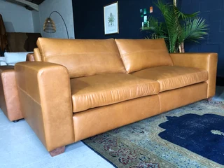 (ON PROMOTION) Brand new 2pc genuine leather CHOBE lounge suite. (2 x 2.2m LARGE THREE SEATER SOFAS)