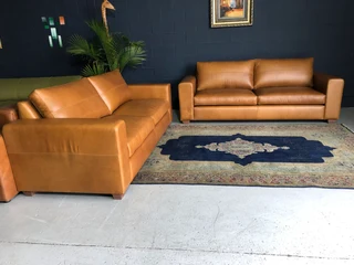 (ON PROMOTION) Brand new 2pc genuine leather CHOBE lounge suite. (2 x 2.2m LARGE THREE SEATER SOFAS)