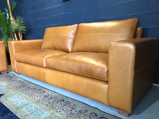 (ON PROMOTION) Brand new 2pc genuine leather CHOBE lounge suite. (2 x 2.2m LARGE THREE SEATER SOFAS)