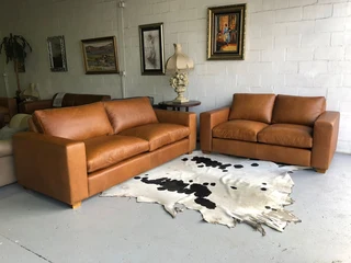 Newly Manufactured 2pc Casa Design Gameskin Genuine Leather Lounge Suite. (3 &amp; 2 Seater Sofas)
