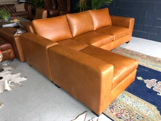 Brand New 2.6m Casa Design Gameskin Genuine Leather Couch &#43; Modular Single Seater Daybed Unit.