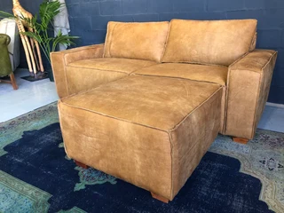 Brand New 2.2m Genuine Leather Marconi Style Couch + Daybed Ottoman. (zambezi Buff Tan Brown)