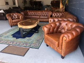 A Magnificent 4 piece genuine leather CHESTERFIELD lounge suite. (NEWLY MANUFACTURED EXCLUSIVELY)