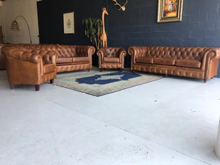 A Magnificent 4 Piece Genuine Leather Chesterfield Lounge Suite. (newly Manufactured Exclusively)